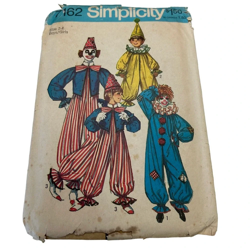 Simplicity Vintage 1970's Pattern #7162 Kids Clown‎ Costume Size 2-4
